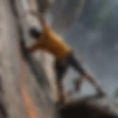 Vertical Ascension: Conquering the Rock Determined climber conquering a challenging rock face