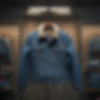 Customized denim jacket hanging on a hanger