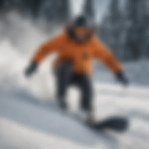 Snowboarder carving through fresh powder