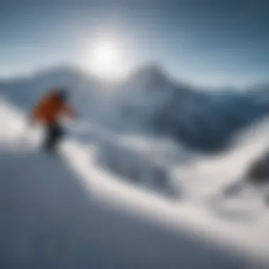 Dramatic silhouette of a snowboarder against a majestic mountain backdrop