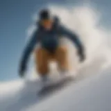 Snowboarder carving through fresh powder on a steep slope