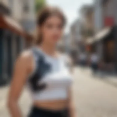 Urban Chic Cow Crop Top Styling Stylish urban setting showcasing a model wearing a cow crop top