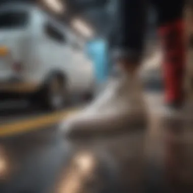 Athlete inspecting pristine footwear after cleaning