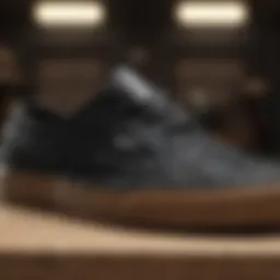 Close-up of Vans Authentic Black Gum showcasing its unique texture and design elements.