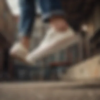 Dynamic shot of Vans Authentic Off White sneakers in mid-air jump