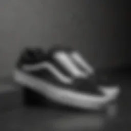 Classic black and white Vans shoes on a textured surface