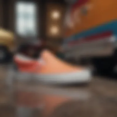 Vibrant Color Combinations in Vans Slip-Ons A close-up of the Vans Color Block Slip-On showcasing vibrant color combinations.