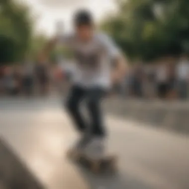 Skate park filled with enthusiasts participating in a community event.