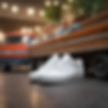 Vans Old Skool Low White Among Skateboard Collection Group of skateboards showcasing Vans Old Skool Low White
