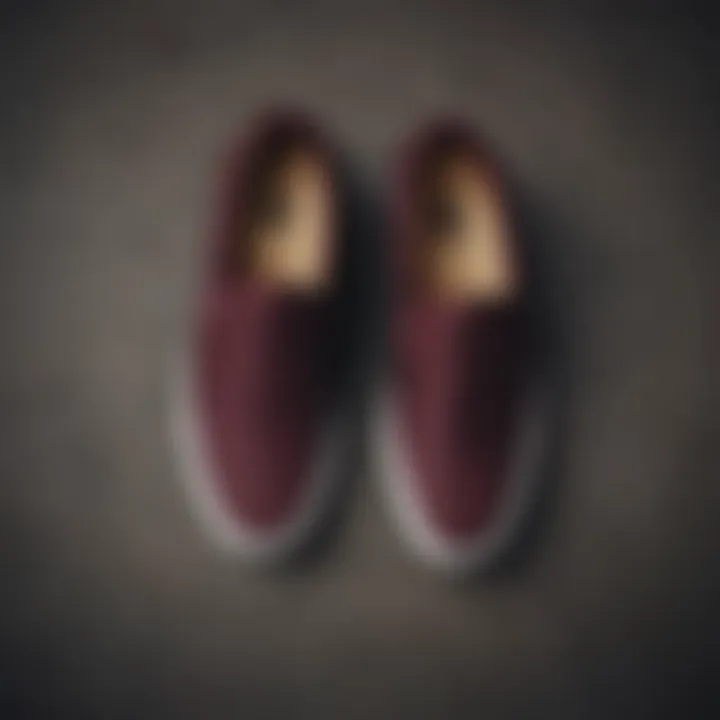 Close-Up Detail of Vans Slip-On Burgundy Fabric