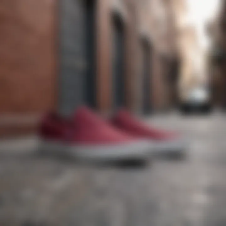 Vans Slip-On Burgundy Against Urban Street Background