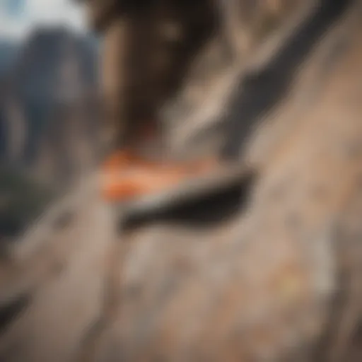 Athlete climbing a steep rock face in Vans Slip-Proof Shoes