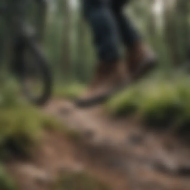 Mountain biker navigating a rugged trail with Vans Slip-Proof Shoes