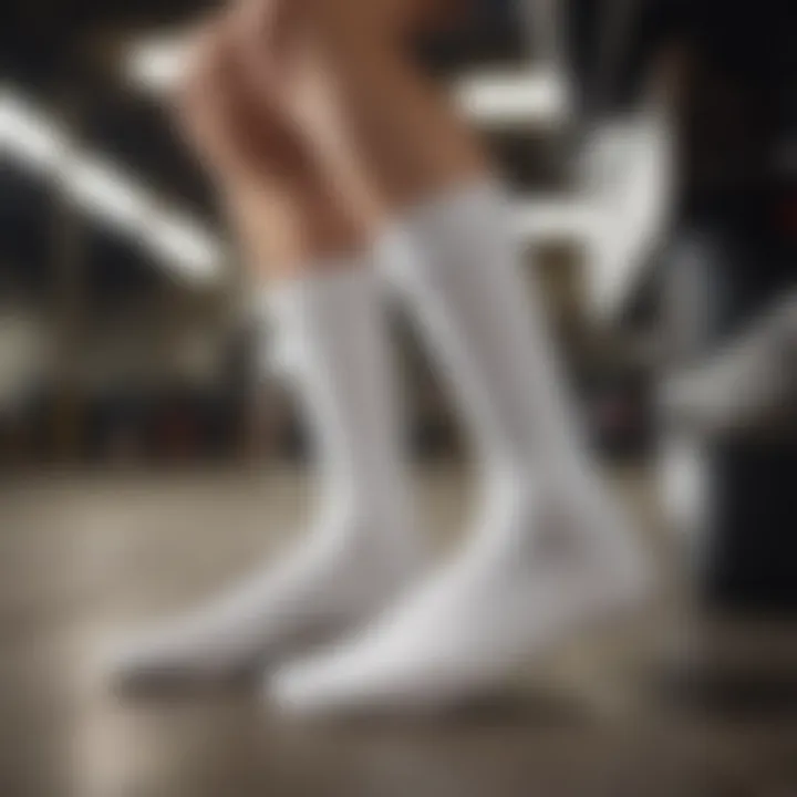 Dynamic motion shot capturing the comfort and flexibility of Vans White Crew Socks