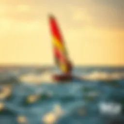 Windsurfer gliding across the water with a vibrant sail