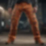 Vibrant orange plaid pants in action