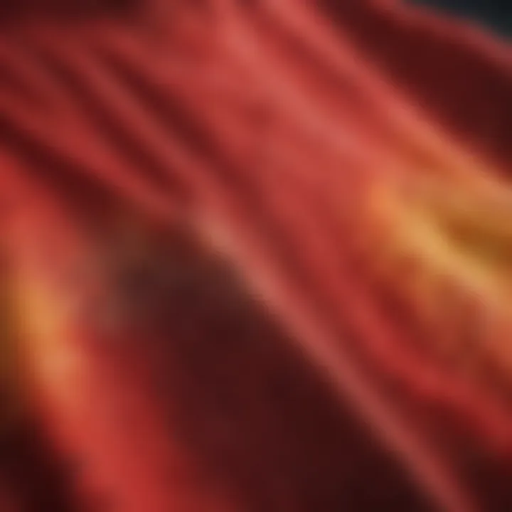 Close-up of red tie dye sweatshirt fabric texture