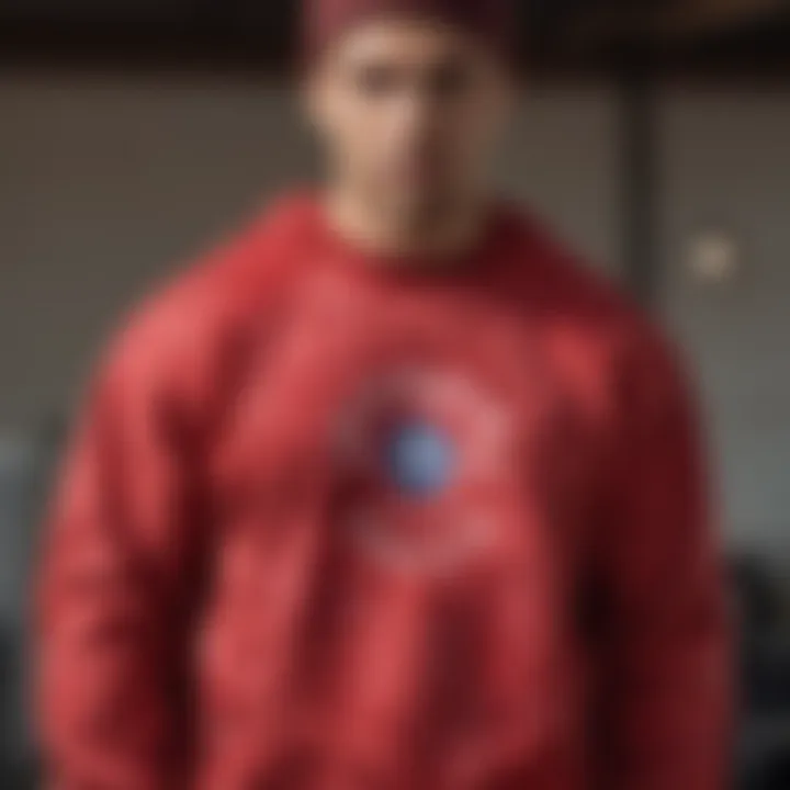 Red tie dye sweatshirt paired with high-performance gear