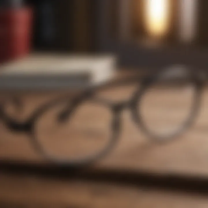 Vintage black-rimmed circle glasses on a wooden table