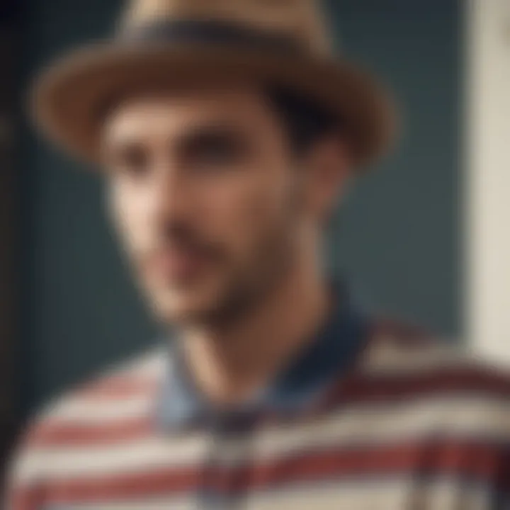 Vintage Striped T-Shirt with Classic Fedora Hat
