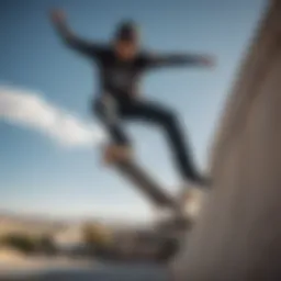 Professional skateboarder performing a gravity-defying trick with Volcom gear