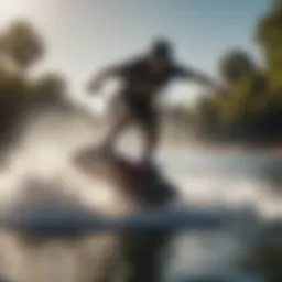 Wakeboard slicing through rippling water