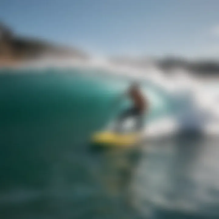 Bodyboarder riding a barrel wave at Wedge Newport Beach