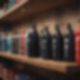 Wetsuit detergent bottles displayed on a shelf