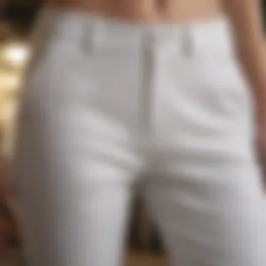 Close-up of white carpenter pants fabric texture