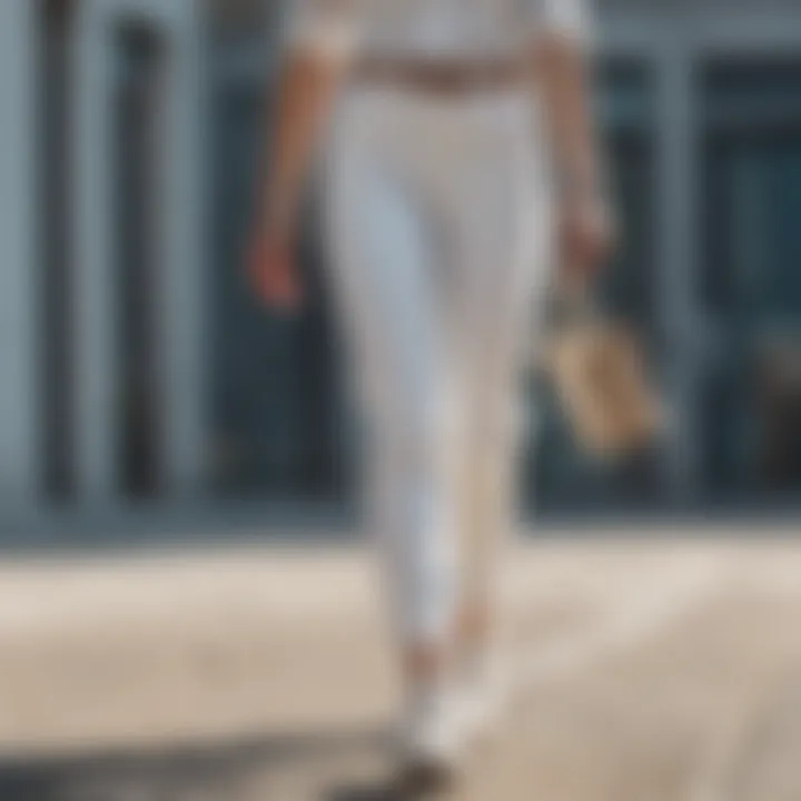 Fashion-forward white carpenter pants woman walking