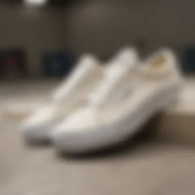 Dynamic White Suede Vans on the Skate Park Ramp White suede Vans in action during a skateboarding session