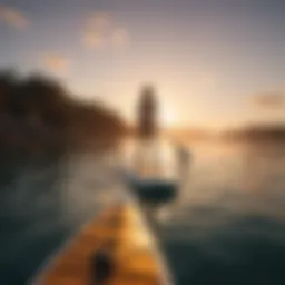 Wide SUP board with striking sunset backdrop