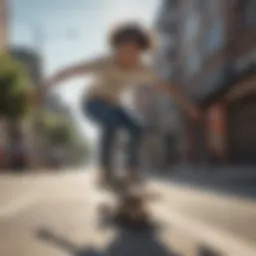 Dynamic female skateboarder performing a trick in an urban setting