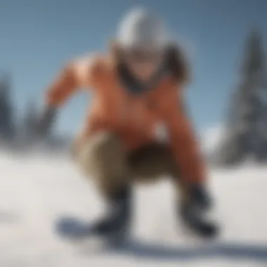 Dynamic action shot of a female snowboarder performing tricks in a hoodie