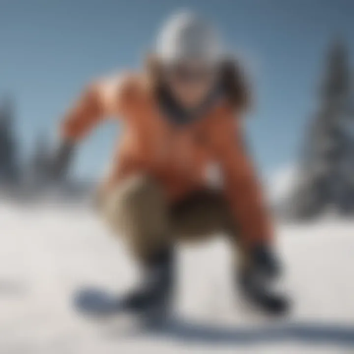 Dynamic action shot of a female snowboarder performing tricks in a hoodie